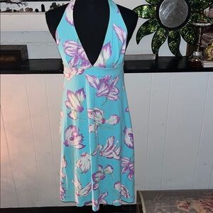 Chic Floral High Low Dress in Aqua and Lavender